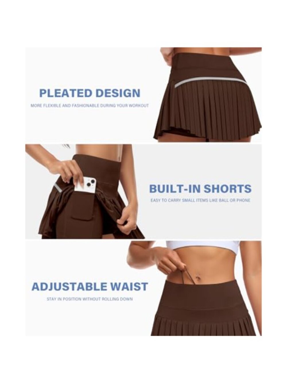 Pleated Athletic Skort with Built in Shorts High Waist Mini Tennis Golf Skirt - Picture 3 of 5